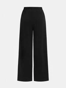 SHEIN Tween Girl Loose Casual Minimalist Versatile Wide Leg Ribbed Knit Solid Gray And Black 2 Color Drawstring Sweatpants 2pcs Clothes Set - Multicolor - View 6