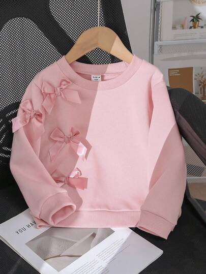 Kleine Mädchen Rosa 3D Schleife Rundhals Fleece Sweatshirt T-Shirt, Herbst/Winter