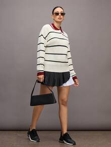 Activina Damski sweter z golfem i długim rękawem w kontrastowym kolorze