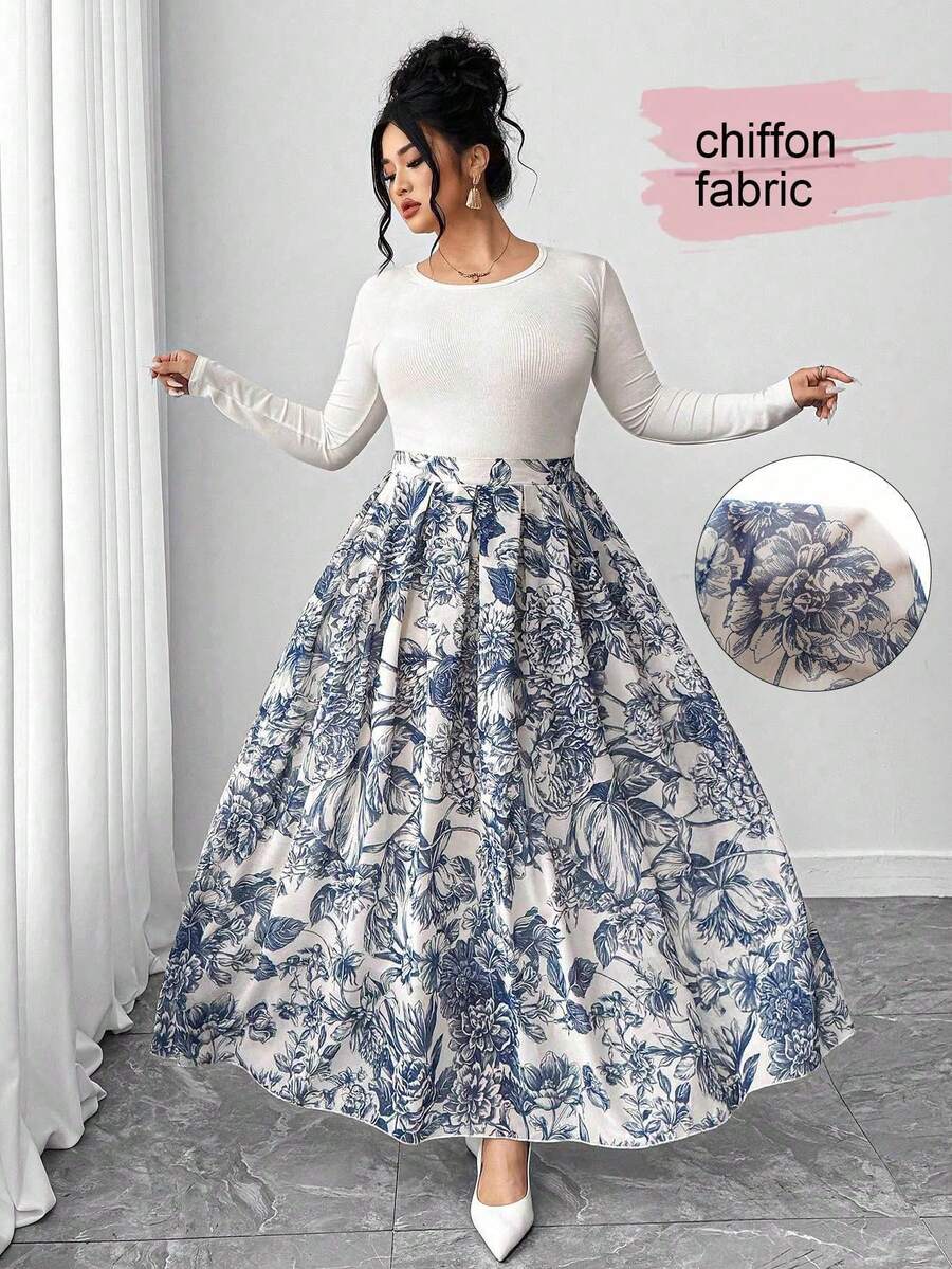 Elenzga 大码优雅纹理面料休闲百褶裙，适合毕业典礼、节日、情人节、音乐节、母亲节、万圣节、感恩节、复活节、国庆节、舞会、约会、派对、婚礼、户外活动、秋冬季 - 藏蓝色 - 查看 1