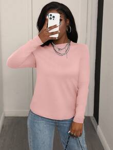SHEIN LUNE Women's Casual Everyday Versatile Crew Neck Long Sleeve T-Shirts