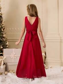 女孩优雅的勃艮第无袖中长连衣裙，适合晚会、婚礼、生日、毕业典礼、圣诞节、万圣节和其他场合