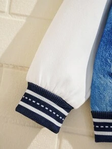 Explorewe 1 pièce Veste ouverte à l'avant avec imprimé lettres et blocs de couleurs pour jeune garçon - Bleu azur - Voir 6