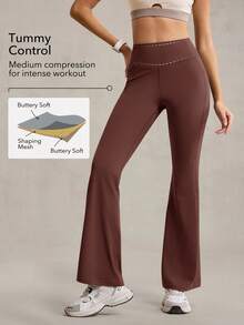 OutZeal 女式收腹防紫外线凉爽触感后背交叉腰喇叭裤日常休闲瑜伽运动裤 - 咖啡棕 - 查看 2