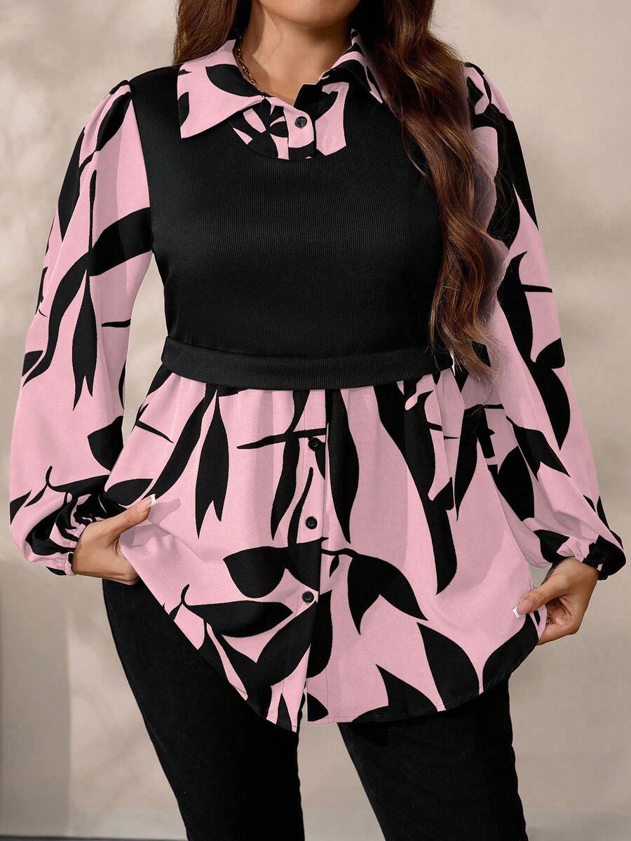 EMERY ROSE Áo len dệt kim họa tiết hoa chắp vá cỡ lớn dành cho nữ, Thu/Đông - Bụi hồng - Xem 1