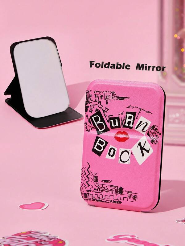 Mean Girls X SHEIN Letter & Red Lip Graphic Foldable Compact Mirrors, Pink