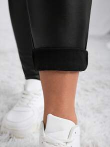 SHEIN CURVE+ Quần legging trơn màu thường ngày cỡ lớn cho nữ/Mùa thu/Mùa đông - màu đen - Xem 6