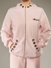 MISSGUIDED Eyelet Detail Full Zip Hoodie With Drawstring For Fall Winter Casual Wear - Pink - View 4