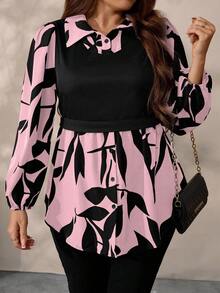 EMERY ROSE Áo len dệt kim họa tiết hoa chắp vá cỡ lớn dành cho nữ, Thu/Đông - Bụi hồng - Xem 5