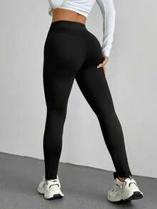 DAZY 女士鲨鱼印花保暖高腰紧身打底裤，秋冬季保暖款 - 黑色 - 查看 6