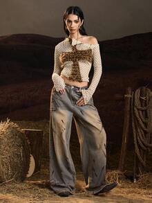 Easelle Vintage Nomadic Tie-Dye Casual Y2K Straight Leg Low Waist Women Jeans Baggy Jeans Y2k Cowboy Pants For Women Cowgirl Pants Wide Leg Jeans Woman Western Pants - Multicolor - View 7