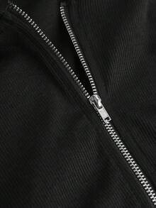 SHEIN Girlism Áo khoác cardigan trùm đầu họa tiết trái tim màu đen có khóa kéo cho bé gái tuổi teen, áo khoác dài tay ôm eo thường ngày, đa năng cho các buổi đi chơi, mùa thu/đông - màu đen - Xem 3