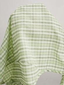 SHEIN Tall 女士圆领宽肩带休闲夏季上衣和短裤格子两件套 - 綠色 - 查看 8