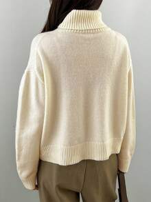 DAZY 女士纯色高领罗纹针织毛衣，适合冬季、秋季女装 - 杏色 - 查看 5