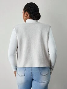 SHEIN Tall CURVE 大码休闲纯色无袖针织上衣，适合感恩节、新年、万圣节等节日，优雅百搭，适合圣诞节、冬季、秋季等各种场合，浅灰色上衣，白色长袖上衣，夏季款 - 杏色 - 查看 5
