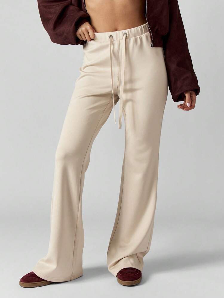 MISSGUIDED Beige Drawstring Waist Wide Leg Sweatpants With Patch Pockets For Casual Comfort