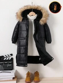 SHEIN 1pc Young Boy Casual Solid Black Long Sleeve Hooded Loose Cotton Jacket, New Autumn/Winter Back To School - Black - View 3