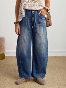 EMERY ROSE Quần jeans ống loe giặt thường ngày dành cho nữ - Rửa tối - Xem 6