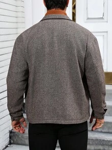 Manfinity Homme Men's Herringbone Pattern Zip-Up Casual Wool Blend Jacket Men Shacket Mens Casual Jacket Mens Fall Jacket Woolen Jacket Men Men Sweater Jacket, Grey Jacket Men, Mens Fall Jacket, Jackets For Men Grey, Brown Jacket For Men - Grey - View 2