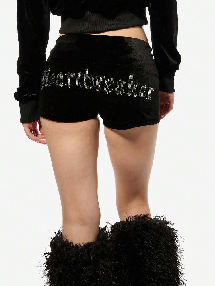 SUMWON WOMEN Halloween Velvet Hot Pants With Rhinestone Text Detail