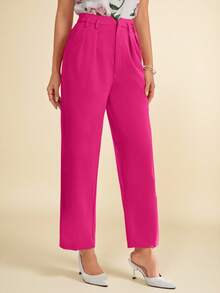 Amorya Pantalones de traje sencillos y lisos para mujer en otoño/invierno - Rosa Fucsia - Ver 5