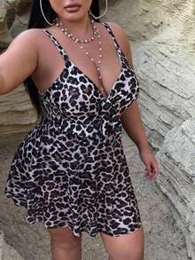 SHEIN Swim Curve 1 bộ/bộ đồ bơi liền thân họa tiết da báo cỡ lớn cho nữ - Nhiều màu - Xem 6