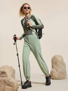 Easithlete Pantalones casuales de mujer para correr al aire libre de unicolor - Verde - Ver 4