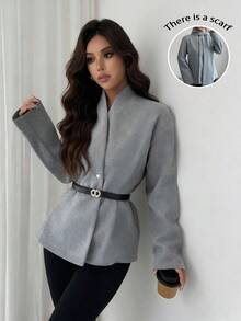 SHEIN Clasi 女士优雅围巾围脖，秋冬款 - 灰色 - 查看 1