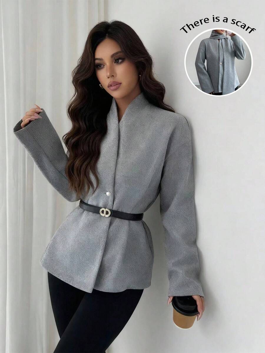 SHEIN Clasi 女士优雅围巾围脖,秋冬款 - 灰色 - 查看 1