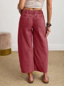 EMERY ROSE Quần jeans ống loe rách cỡ lớn - Màu Đỏ Sâu - Xem 2