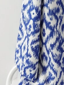 Plus Size Casual Vacation All-Over Print Long Sleeve Shirt - Royal Blue - View 5