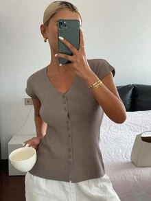 Livesso Top informal cómodo de mujer con cuello en V elástico de unicolor, ligero, cárdigan delgado para el verano