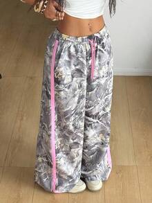 Coolane Women's Fall/Winter Vintage Y2K Music Festival Leopard Print Knitted Textured Elastic Waist Loose Sweatpants