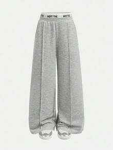 SHEIN Tween Girls' Winter Streetwear Basic Casual Loose Fit Gray Sweatpants,Christmas/New Year/Thanksgiving/Party/Elegant/Chic,Comfortable,Warm - Light Grey - View 6