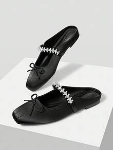 MOTF VINTAGE COMFORTABLE CASUAL ANKLE STRAP MARY JANE FLAT SHOES, BOW DETAIL FOR CHRISTMAS SPRING SHOES - Black - View 9