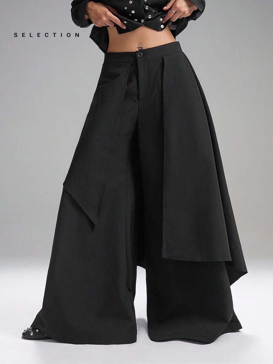 SHEIN EZwear Quần ống rộng màu trơn cỡ lớn, thích hợp cho việc đi lại - màu đen - Xem 1