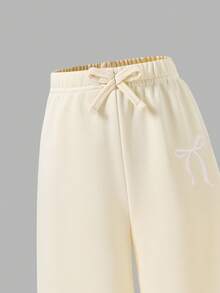 SHEIN Explorewe 女童阔腿裤，蝴蝶结腰带，蝴蝶印花，休闲校园风，秋冬返校季必备 - 米色 - 查看 5
