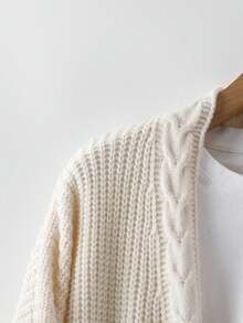 Linhara Vintage Floral Embroidered Loose Fit Midi Knit Cardigan, Cream White Winter - Beige - View 5