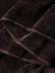 Dazy Tall 女士高挑/长款花卉蕾丝下摆松紧腰优雅丝绒休闲裤 - 鏽棕色 - 查看 7