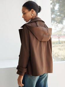 SHEIN Luminelle Casual Solid Color Short Trench Coat For Women