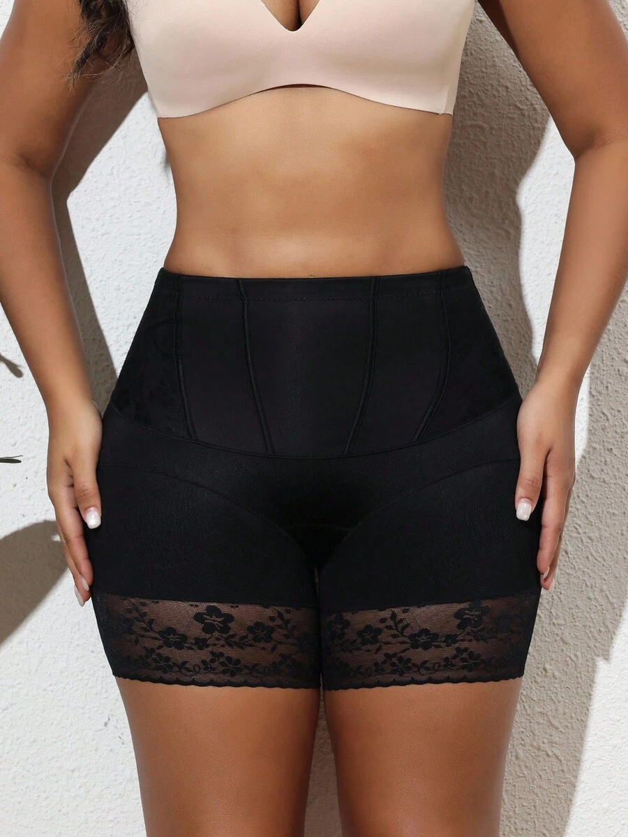 Women's Comfortable & Stylish Lace Patchwork Shapewear Pants - Black - View 1