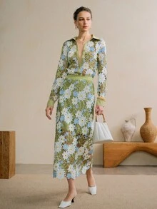 Arave Elegante blusa con colletto floreale, adatta per l'ufficio e gli spostamenti