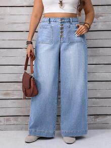 EMERY ROSE Jeans de pierna ancha lavados con ajuste relajado para tallas grandes - Lavado ligero - Ver 2