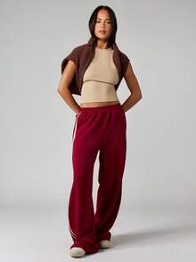 MISSGUIDED Comfortable Side Stripe Sweatpants For Casual Everyday Loungewear - Red and White - View 4
