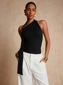 Vesra Women's Fitted Versatile Fashion Black Metal Buckle Decorated Vest