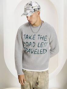 STEELVANCE Suéter holgado de cuello redondo de manga larga de estilo casual y urbano para hombres, otoño e invierno