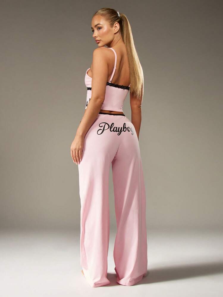 Missguided x Playboy Christmas Lace Trim Cami Top With Wide Leg Pants