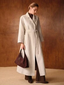 MOTF PREMIUM ABRIGO LARGO DE LANA CON CINTURÓN Y BOLSILLOS