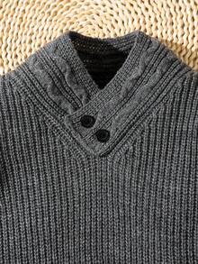 1pc Young Boys' Casual, Comfortable, Fashionable, Versatile, Soft, Thick, Jacquard Knit Gray Sweater, Suitable For Daily Wear, School, Outings, Sports, Autumn/Winter