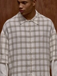 Musero Men Oversized Checkered Double Layered Long Sleeve Button Through Shirt Top Fall/SPRING SUMMER - Multicolor - View 2